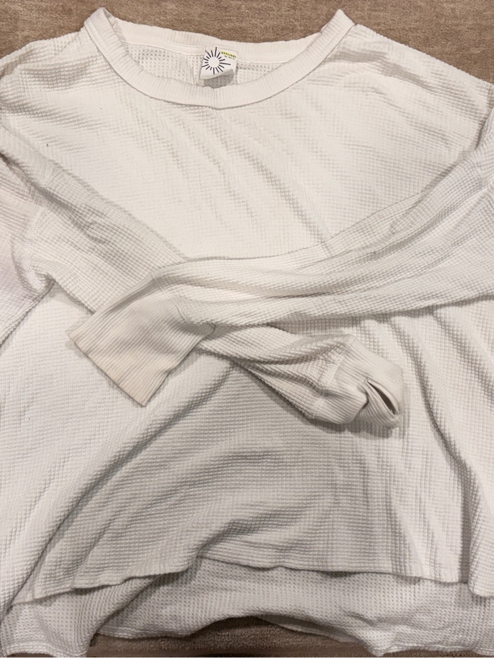 aerie White Waffle Long-Sleeve Crew Top